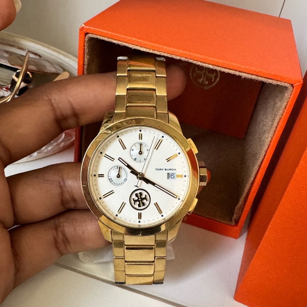 Tory Burch Gold and White Luxury Watch